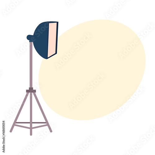 Professional photo studio equipment set - tripods, flash, strobe light, cartoon vector illustration with space for text. Set of cartoon style professional photo, photographer studio equipment