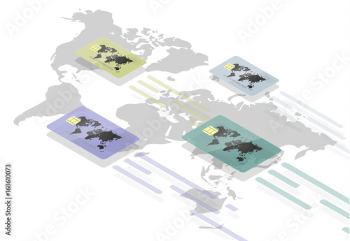 Realistic credit card on a background map. For modern websites and mobile app.