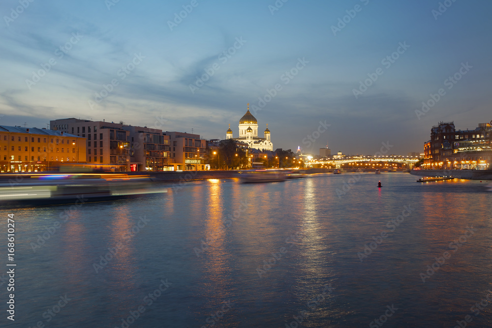 Amazing panoramic view of historical part of Moscow in the evening in Russia