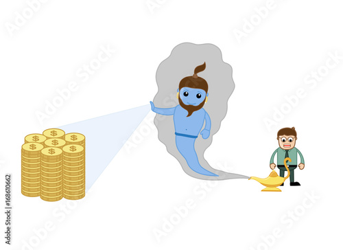 Genie Presenting Dollar Coins to a Businessman