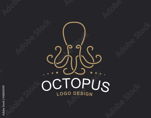 Octopus logo - vector illustration. Emblem design on black background