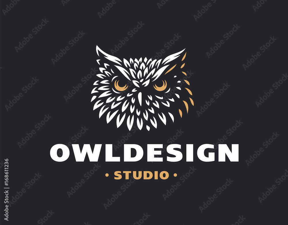 Owl head logo- vector illustration. Emblem design on black background Owl head logo- vector illustration. Emblem design on black background