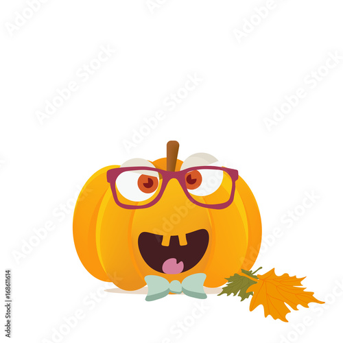 Halloween boyish pumpkin head isolated. Funny halloween pumpkin or squash character face.