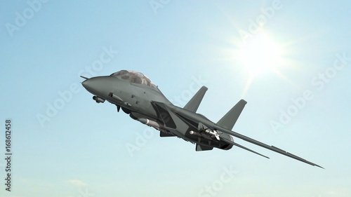  armed military fighter jet in flight on the sky background 