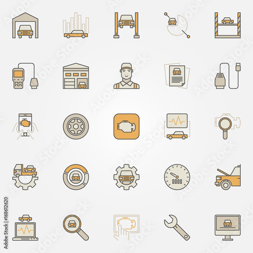 Car diagnostics colorful icons set
