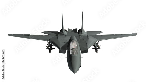 armed military fighter jet in flight isolated on white background