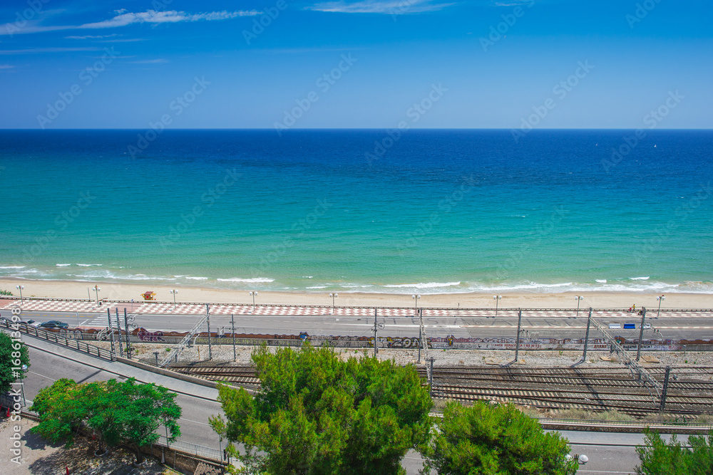 Cerulean sea view from the Mediterranean Balcony observation platform in Tarragona, Spain