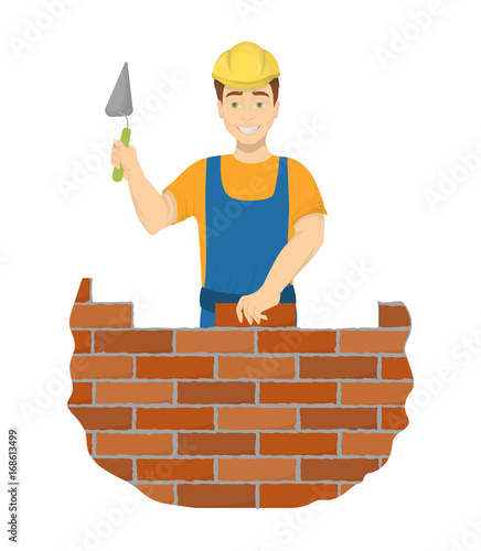 Isolated builder bricklayer.
