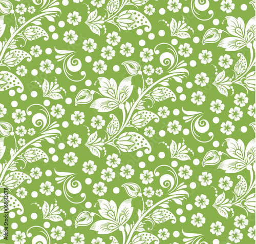 Greenery hohloma style, russian flower seamless pattern background . Trend color spring 2017