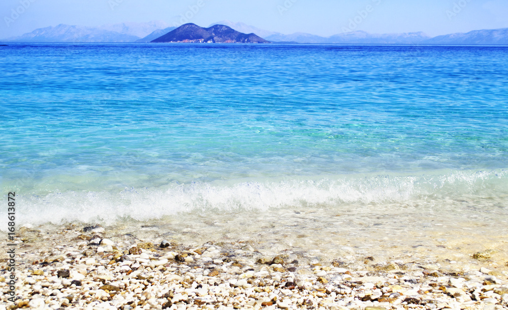 landscape of Gidaki beach Ithaca Ionia islands Greece