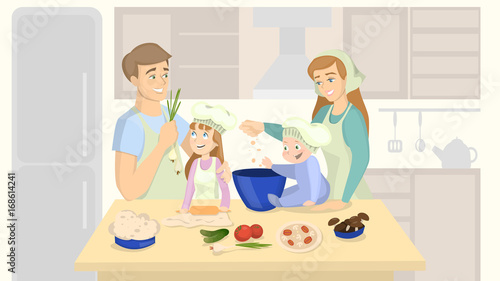 Family cooking together.