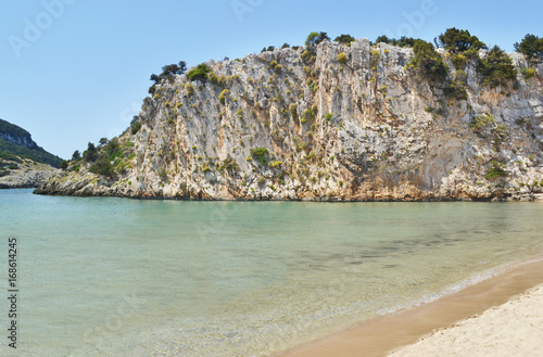 panoramic landscape of Voidokilia beach Messinia Peloponnese Greece