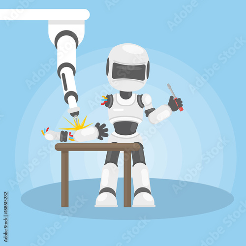 Robot repairs itself.