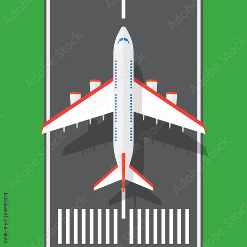 airplane on a runway in top view.