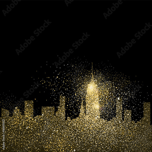City skyline gold glitter art concept illustration