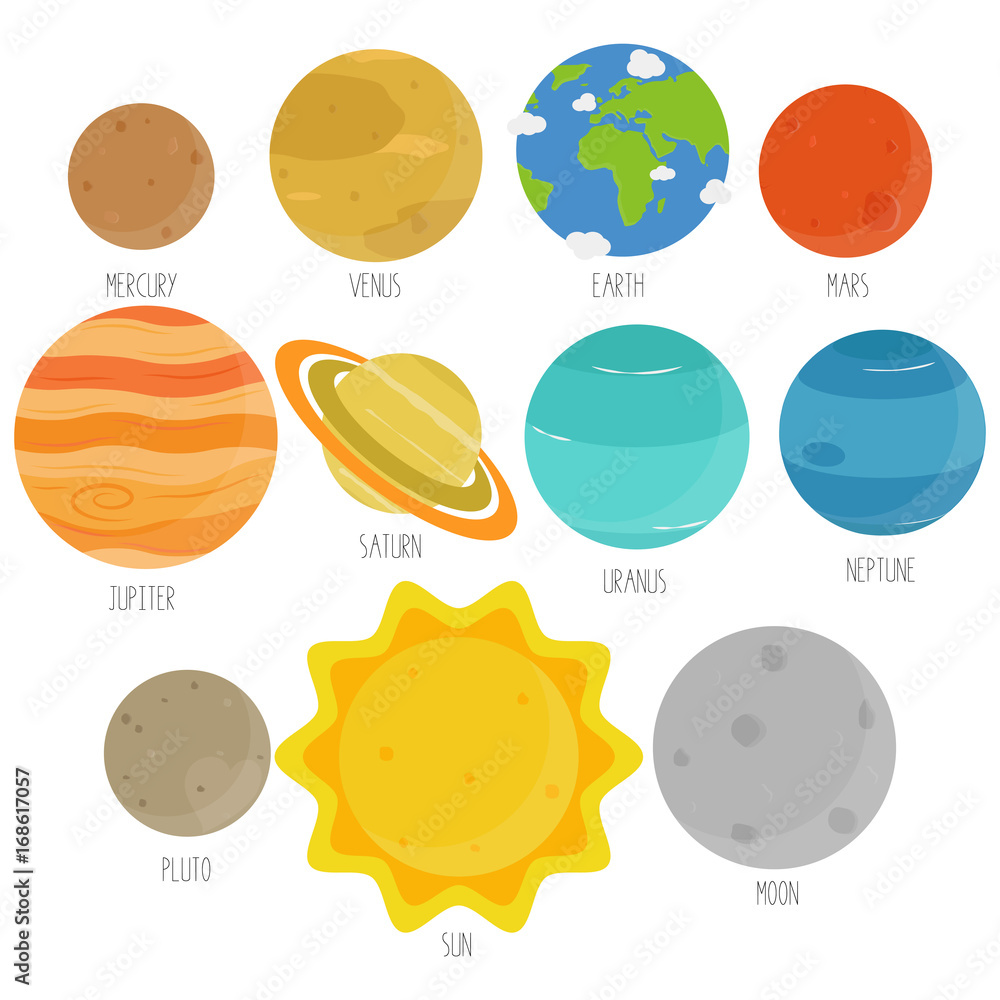 Cartoon Planets Of The Solar System In white Background Stock Vector |  Adobe Stock