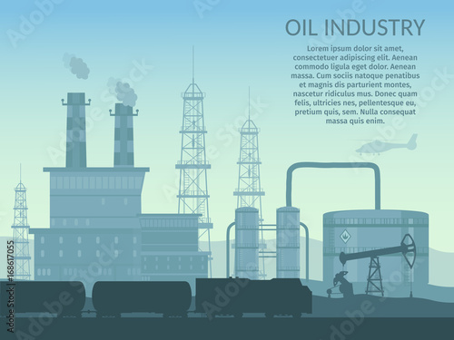 Vector Oil rig industry of processing petrol and transportation infographics set production elements.