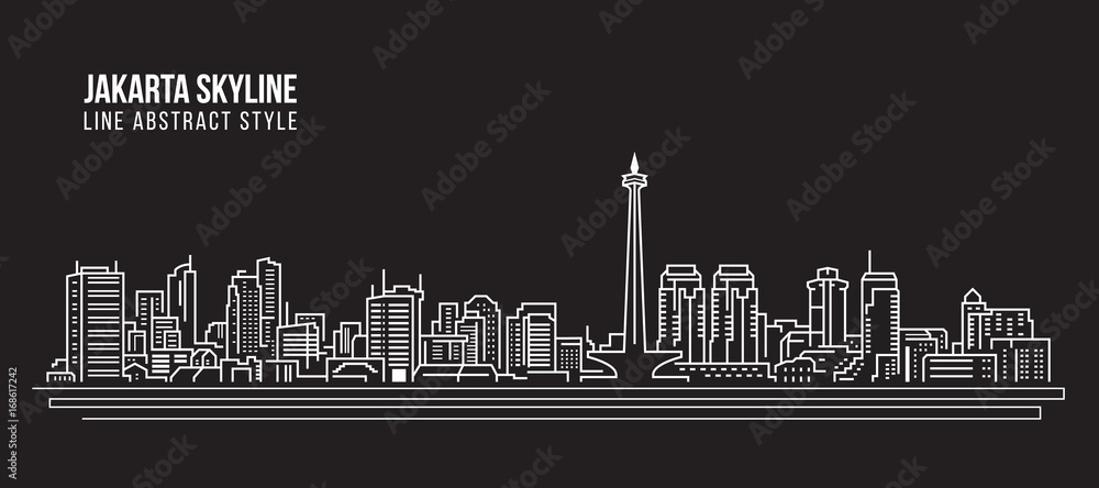 Cityscape Building Line art Vector Illustration design - Jakarta city skyline