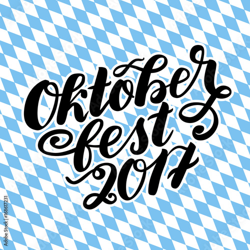 Oktoberfest 2017 hand drawn lettering. Vector lettering illustration isolated on white. Template for Traditional German Oktoberfest bier festival.