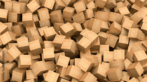 Cubes background with wood texture. 3D Rendering.