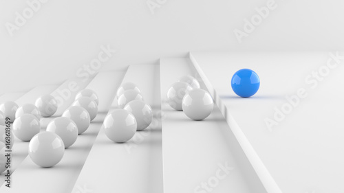 Leadership  blue leader ball among whites. 3D Rendering.