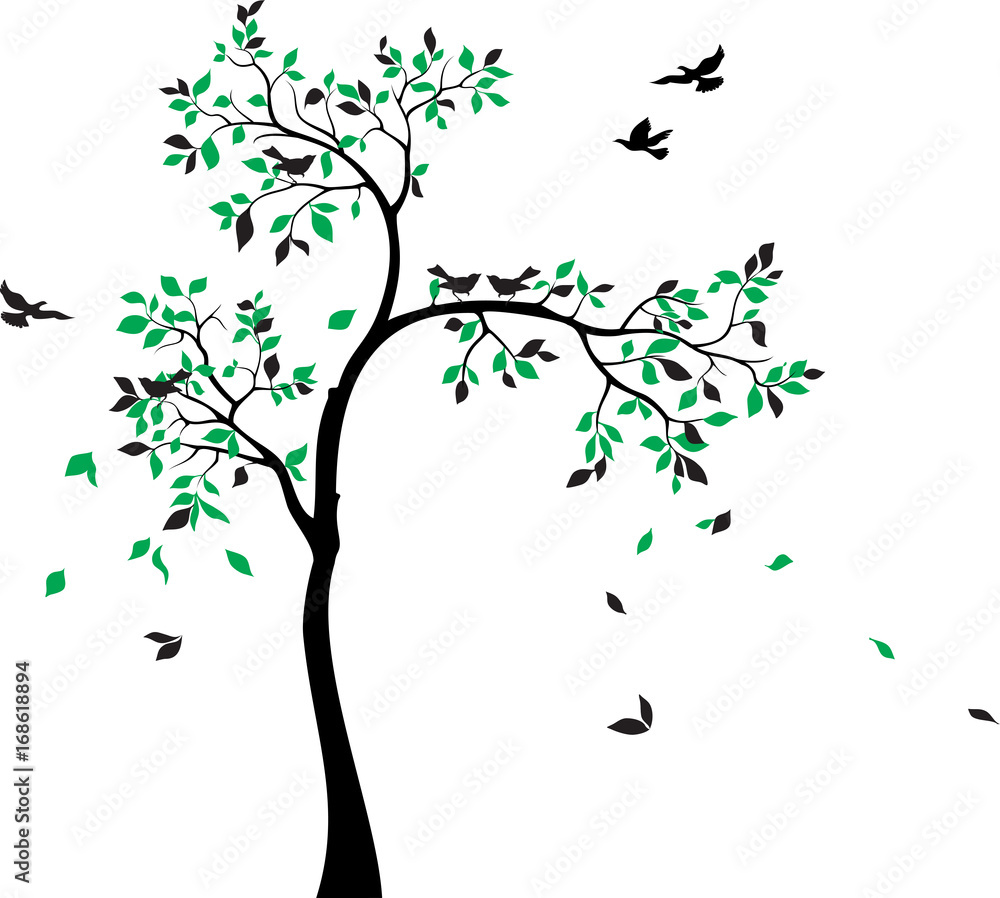 Naklejka drzewo z ptakami