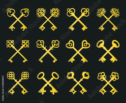 Old golden crossed keys set