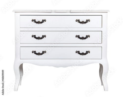 White retro chest of drawers isolated on white background photo