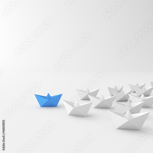 Fototapeta Naklejka Na Ścianę i Meble -  Leadership concept, blue leader boat leading whites. 3D rendering