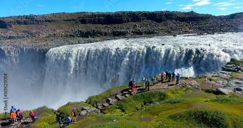 Dettifoss Waterfall with Hikers at Overlook - Iceland photo