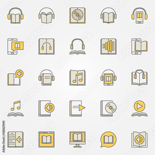 Audiobook colorful icons set