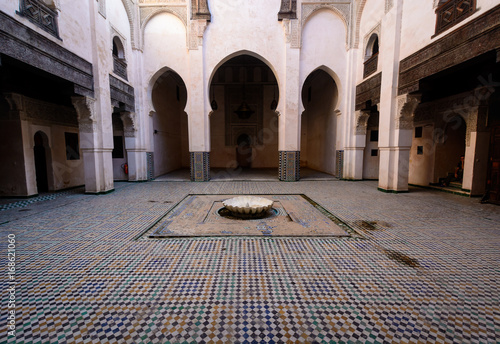 Inner Yard (Riad) with colorful tiles on the floor, Morocco