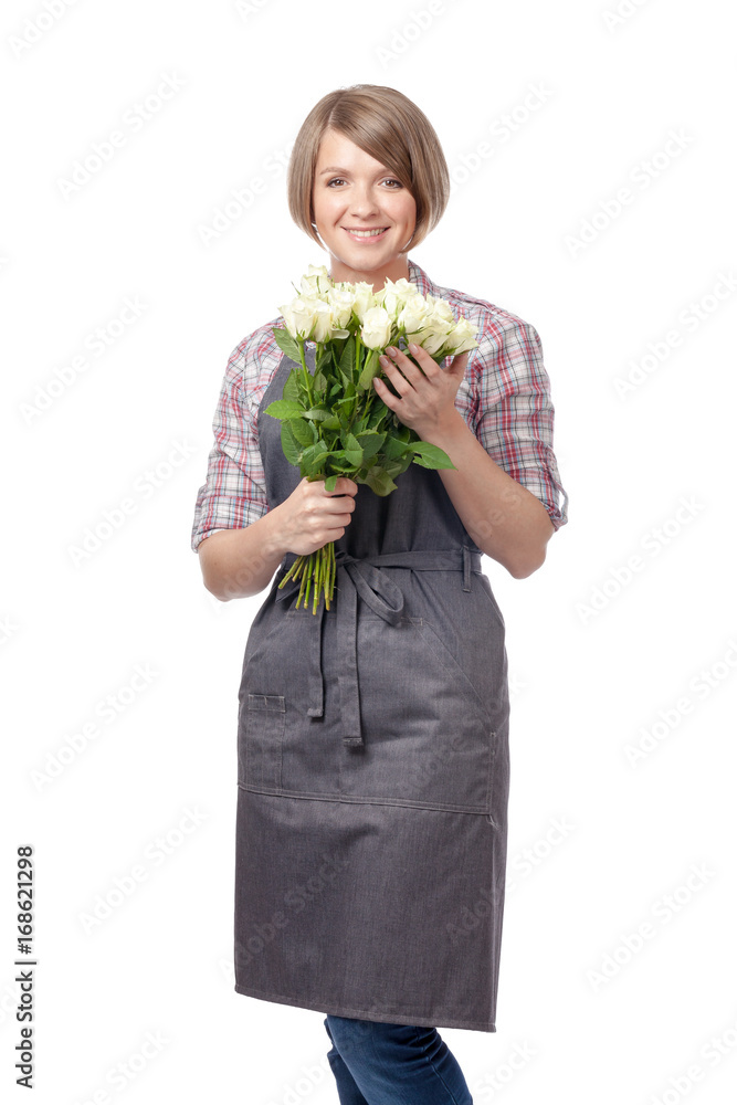 female floristi isolated on white background female floristi isolated on white background