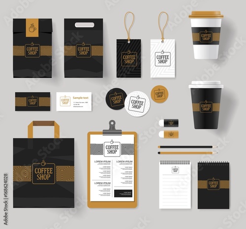 corporate branding identity mock up template for coffee shop and restaurant with card, menu, packaging,vector for editable