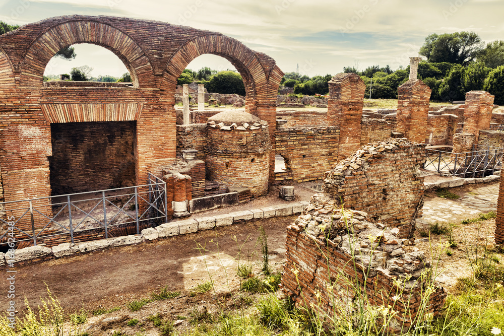 Archaeological Roman landscape in Ostia Antica - Rome - Italy