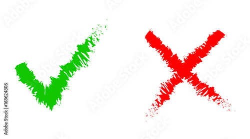 Green tick and red cross checkmarks. Stock vector
