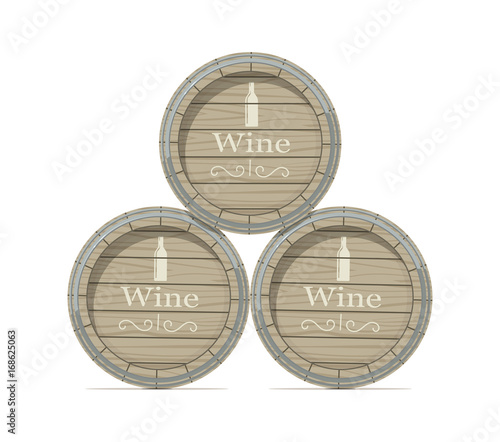 Wine wooden barrel. Isolated white background. Vector