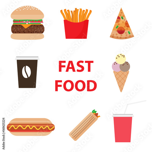 Fast Food Set icon Colored. Vector illustration.