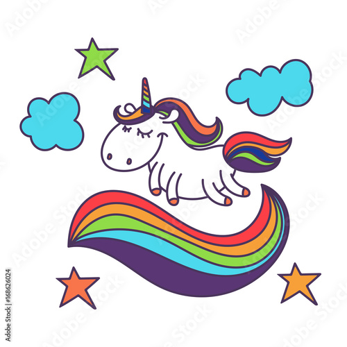 Illustration of cute cartoon unicorn. Vector