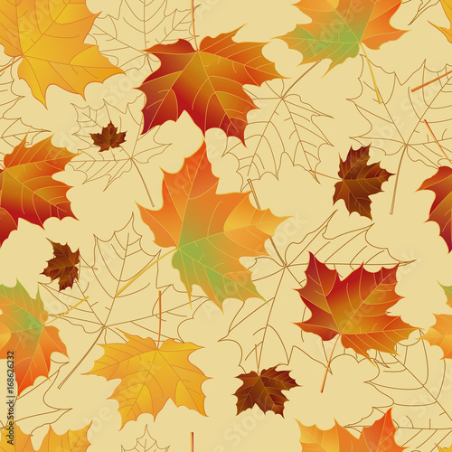 Seamless pattern with autumn maple leaves. 