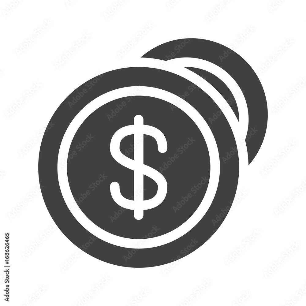 Dollar coins icon vector, filled flat sign, solid pictogram isolated on white. Cash money symbol, logo illustration. Pixel perfect vector graphics Dollar coins icon vector, filled flat sign, solid pictogram isolated on white. Cash money symbol, logo illustration. Pixel perfect vector graphics