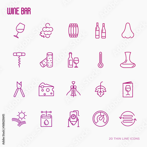 Wine making and winery thin line icons. Vector illustration for menu of natural alcohol drinks.