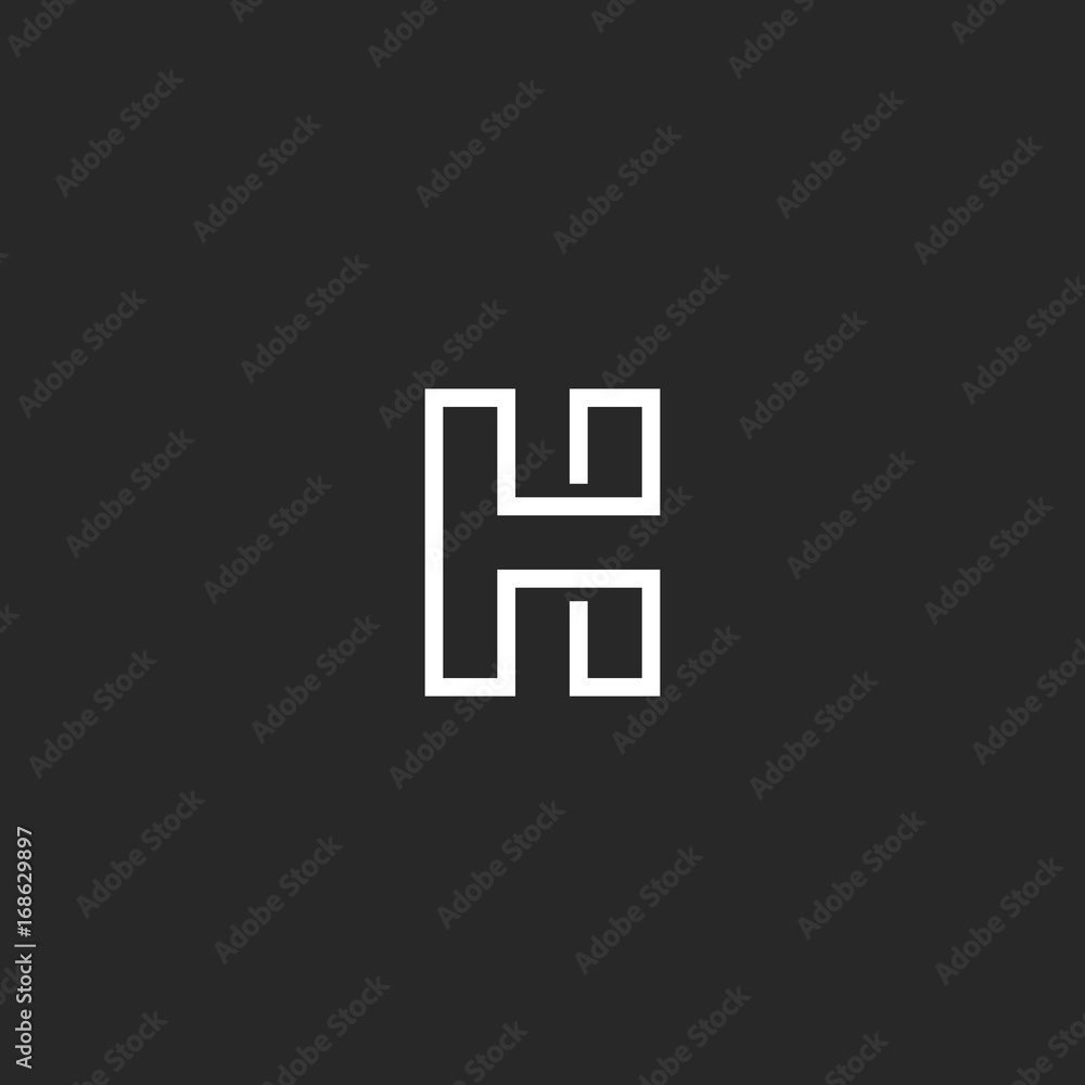 Letter H logo monogram, monoline trendy style outline initial emblem, white solid line shape, typography design element mockup Letter H logo monogram, monoline trendy style outline initial emblem, white solid line shape, typography design element mockup