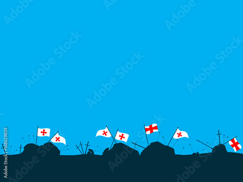 Medieval battlefield crusaders. After the battle. Vector illustration