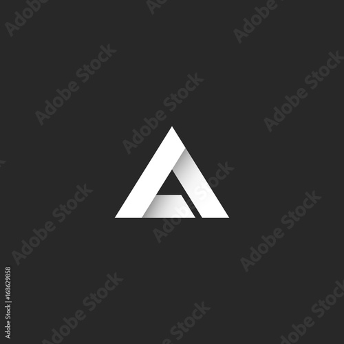 Triangle logo gradient white stripe style, sharp corner geometric overlapping shape, idea abstract letter A or delta symbol emblem