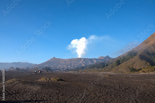 Mount Bromo volcano during sunrise, the magnificent view of Mt.Bromo located in Bromo Tengger Semeru National Park, East Java, Indonesia, Kingkong Hill viewpoint, Penajakan 