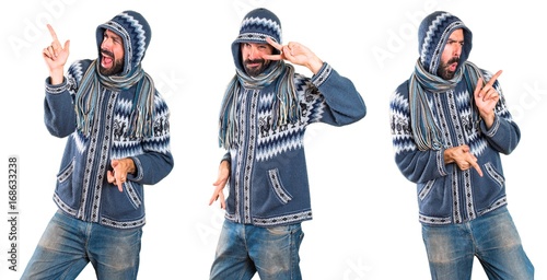 Set of Man with winter clothes dancing