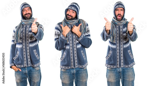 Set of Man with winter clothes with thumb up