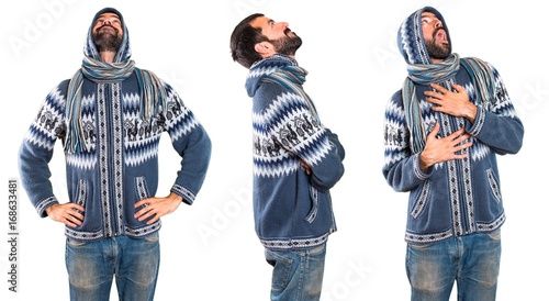 Set of Man with winter clothes looking up