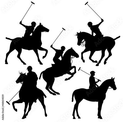 polo horsemen silhouette set - black vector riders design collection